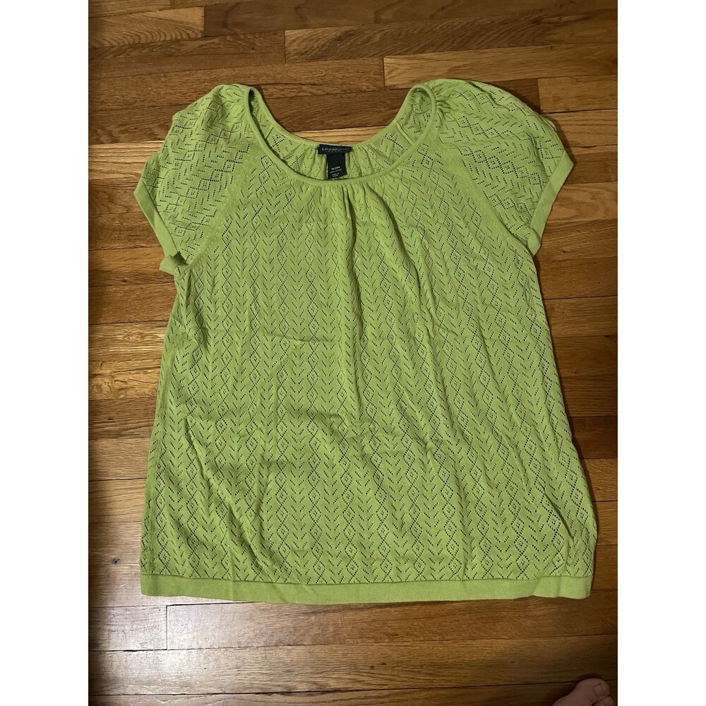 Lane Bryant Women’s Green Solid Knit Cotton Pleated Scoop Neck Top 18/20W